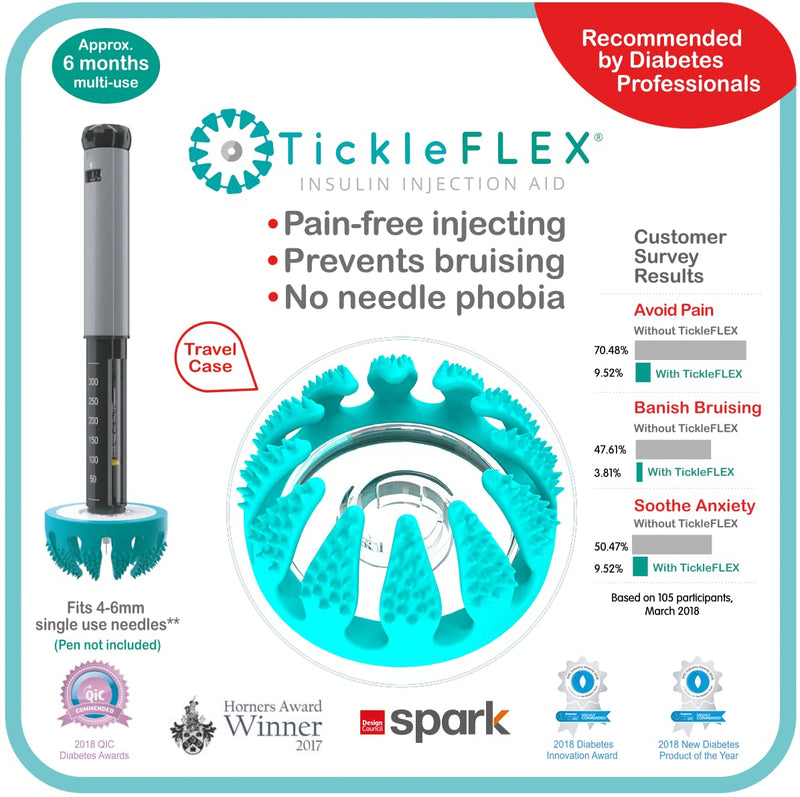 [Australia] - Insulin Pen Needle Injection Aid - Patent Pending Award Winning Universal Fit Add-on for Standard Pen Needles for Reducing Pain, Bruising and Anxiety (TickleFlex) TickleFlex 