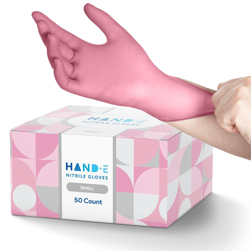 [Australia] - Hand-E Touch Pink Nitrile Disposable Gloves - Esthetician, Nail Tech, Hair Dye & Stylist, Cleaning Gloves 50 Small 