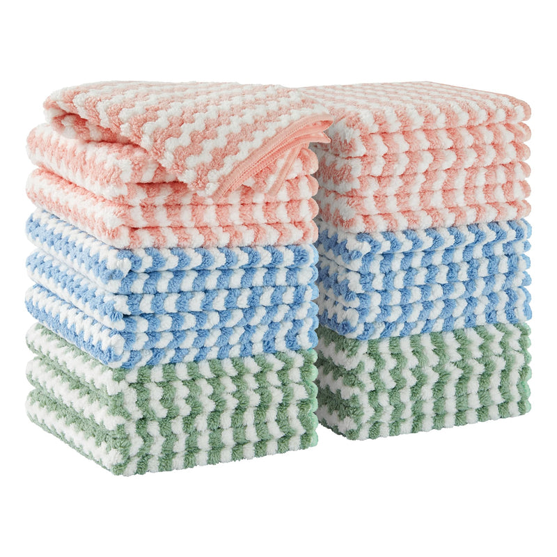 [Australia] - JOYMOOP Microfiber Cleaning Cloth, Kitchen Towels for Dish Drying Washing, Absorbent Streak Free Lint Free Rags for Cleaning, Reusable and Washable Towels-18 Pack,10"x10" 10"x10"-18pack Mixed [Pink+blue+green] 