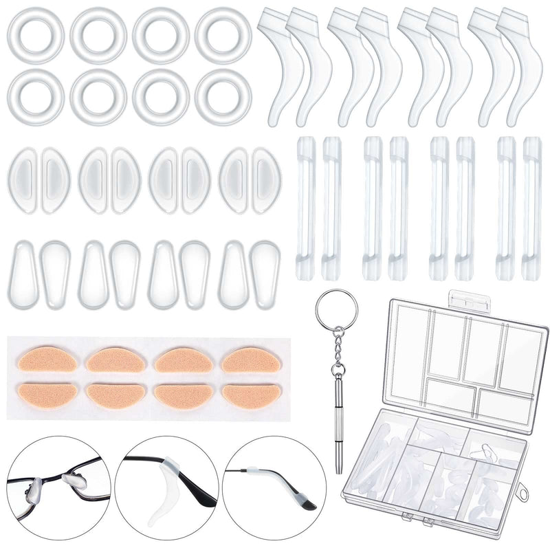 [Australia] - 50 Pcs Eyeglasses Retainers Sets, 12 Pairs Anti Slip Adhesive Glasses Nose Pads 4 Pairs Round Ear Grips 4 Pairs Silicone Ear Hooks Holders 4 Pairs Glasses Temple Tips Sleeve for Repair (Transparent) Transparent 