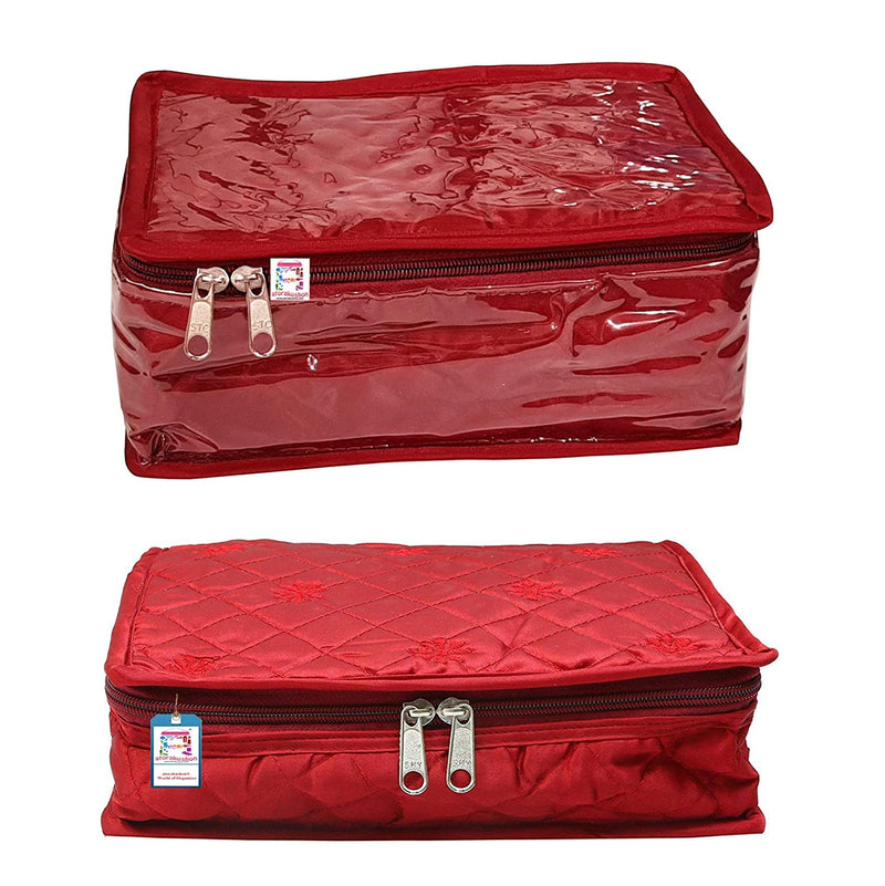 atorakushon Combo Satin Makeup Pouches Vanity Jewellery Traveling Organizer Storage Box Cosmetic carry it along anywhere easily For Women Maroon