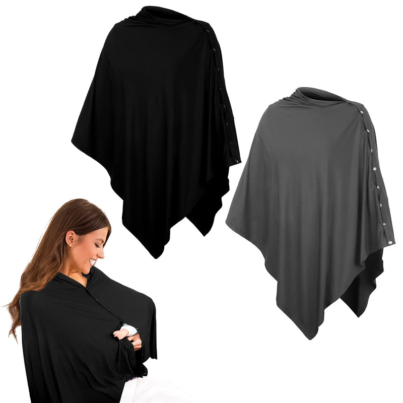 [Australia] - 2 Pieces Nursing Covers for Breastfeeding Nursing Blanket Privacy Breastfeeding Shawl Nursing Poncho Scarf with Button for Boys and Girls Seat Infant Car Seat Canopy Cover (Black, Gray) Black, Gray 