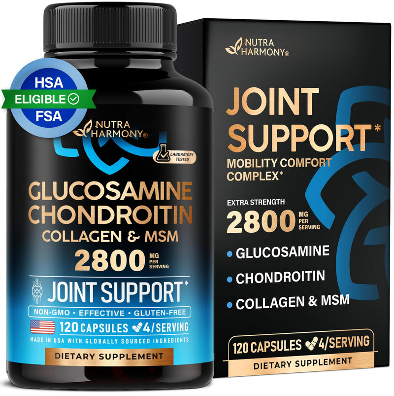 [Australia] - Glucosamine Chondroitin MSM Collagen | FSA HSA Eligible | Joint Support Supplement 2800 mg | Made in USA | FSA Approved Product Items | Flexibility Nutritional Vitamins | For Men & Women, 120 Capsules 120 Count (Pack of 1) 