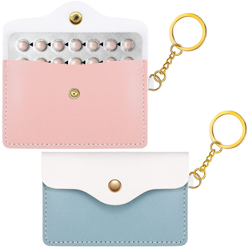 [Australia] - 2 Pack Birth Control Pill Case Sleeve Packet PU Leather Wallet Pill Holder 4.33 x 3 Inch Birth Control Pill Pouch with Key Ring for Pill Card Organizer(Pink, Blue) Pink, Blue 
