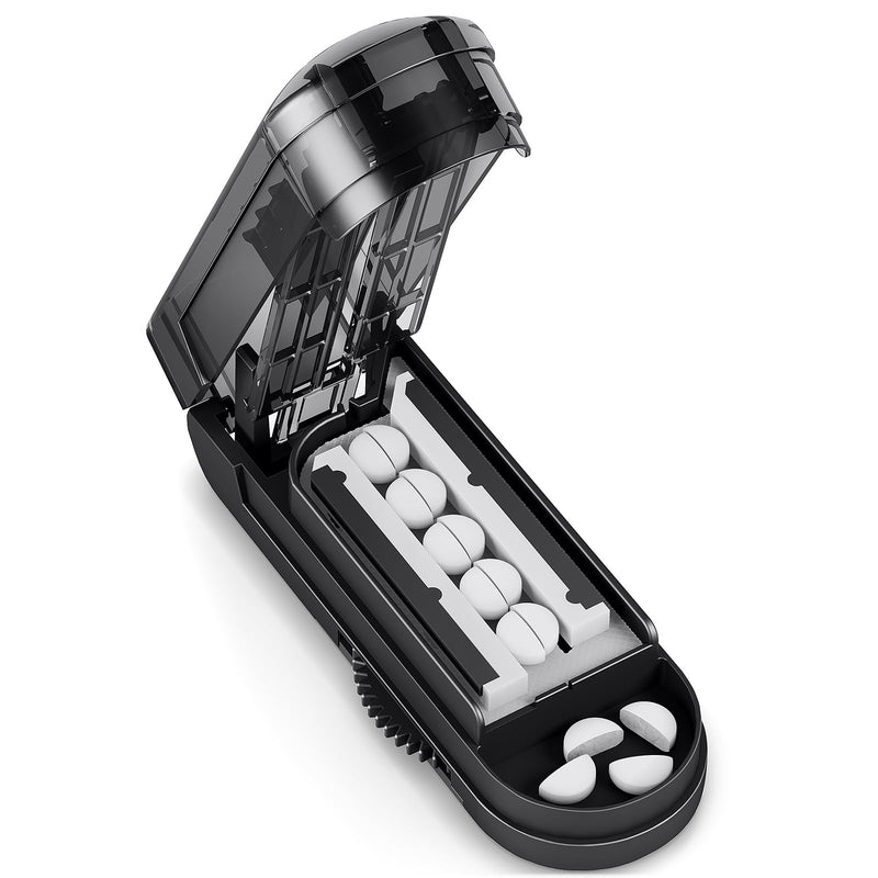 [Australia] - Pill Cutter Splitter for Cutting Multiple Pills, Adjustable Pill Cutter Splitter for Small and Tiny Pills with Accurate Pill Alignment, Pill Cutter for Small or Large Pills with Sharp Safe Blade Black 