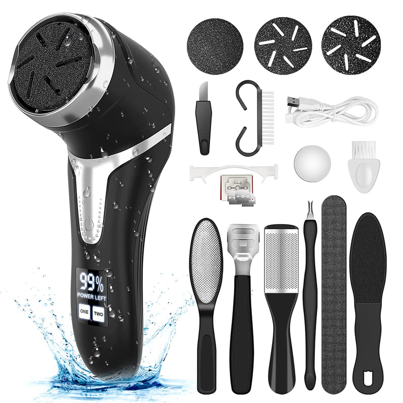 [Australia] - Electric Callus Remover for Feet with Vacuum, Professional Pedicure Tools Kit, Rechargeable Waterproof Foot File for Foot Care Deadskin Remover with 3Heads&2Speed,LCD Display Black Electric Callus Remover +10in1 
