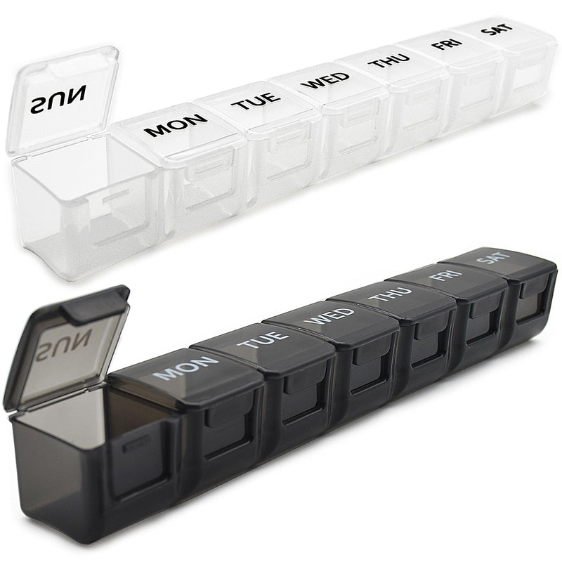 [Australia] - 2 Pack Weekly Pill Organizer, Large 7 Day Pill Case, Daily Vitamin Case Medicine Box, AM/PM Pill Containers for Medicine Supplements Fish Oil（White & Black） White & Black 