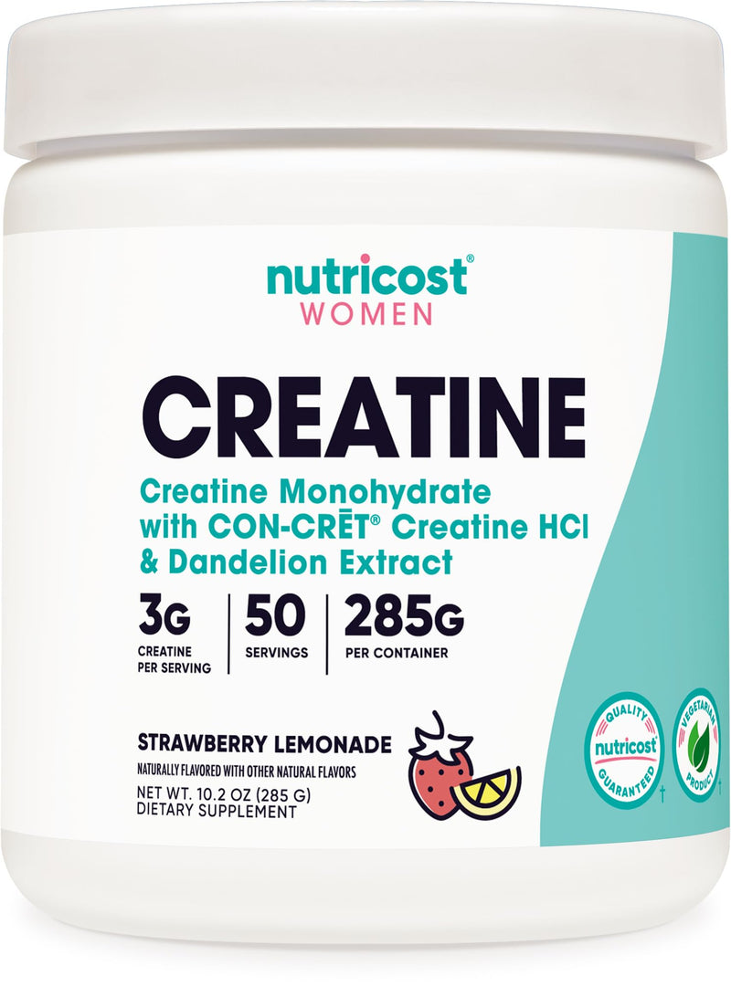 [Australia] - Nutricost Creatine Monohydrate Powder for Women, Micronized, Strawberry Lemonade, 50 Servings - Vegetarian, Non-GMO, Gluten Free 50 Servings (Pack of 1) 