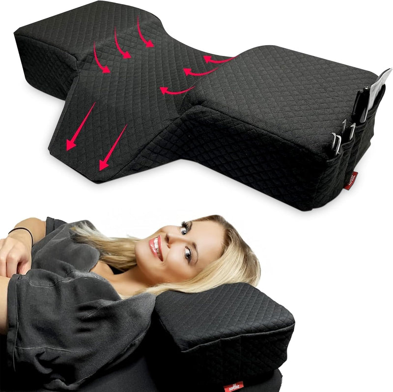 [Australia] - Lash Pillow for Eyelash Extensions - Curved Memory Foam Bed Pillow, Ergonomic Head Rest with Neck Support, Side Pockets for Tools, Fits Lash Beds for Tech – Black 