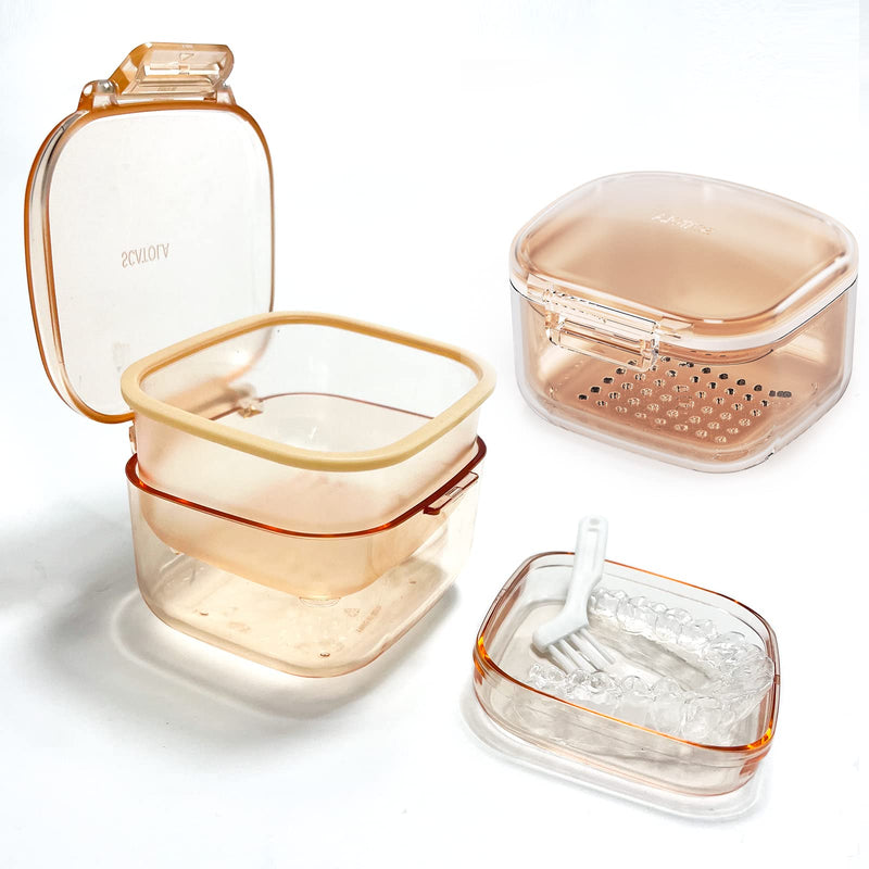 [Australia] - Denture Bath Box,Denture Case,Three-Layer Retainer Case,Non Full Denture Cup,Mouth Guards Holder,Part Removable False Teeth Soak Container,Retainer Clean Box(orange) Size:3.15 * 2.08 * 3.35 orange 