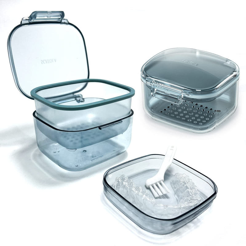 [Australia] - Denture Bath Box , Denture Case,Retainer cup,Three-Layer Separation Retainer Case, Denture Cup , Mouth Guards Holder,Partial Denture Soak Container,Retainer Holder Box Size :3.15*2.08*3.35in(blue) blue 