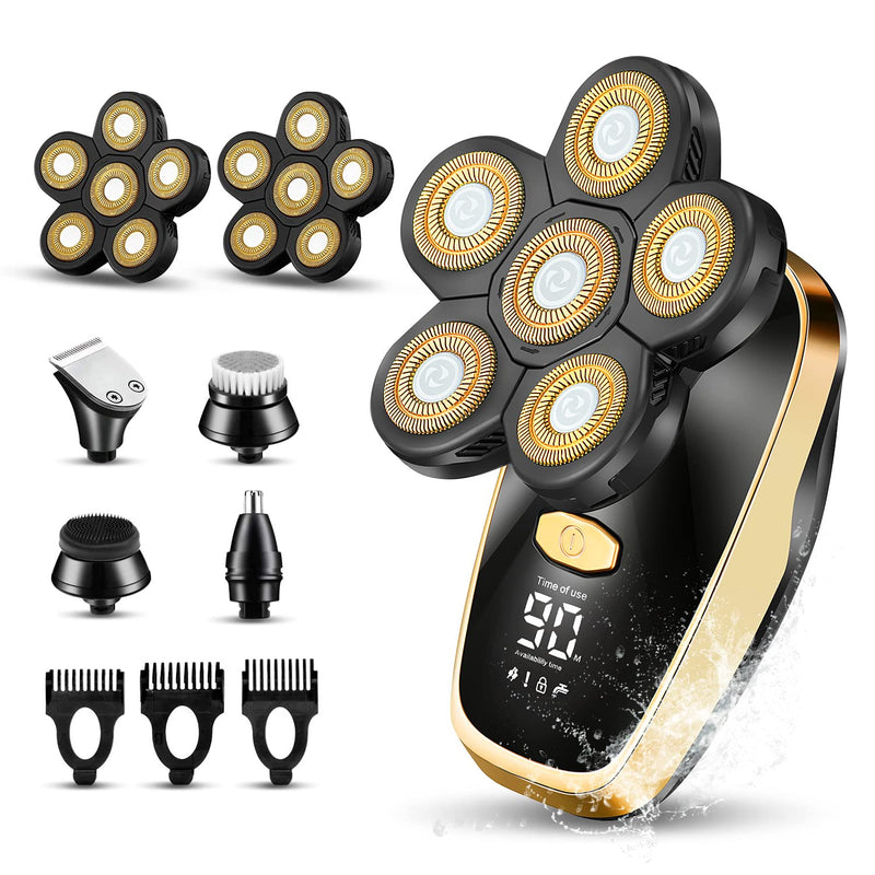 [Australia] - Head Shavers for Bald Men Rotary Electric Razor Cordless Electric Shaver Rechargeable Head Shaver Waterproof Mens Head Razor Multifunctional Shaving Grooming Kit for Balder Gold 