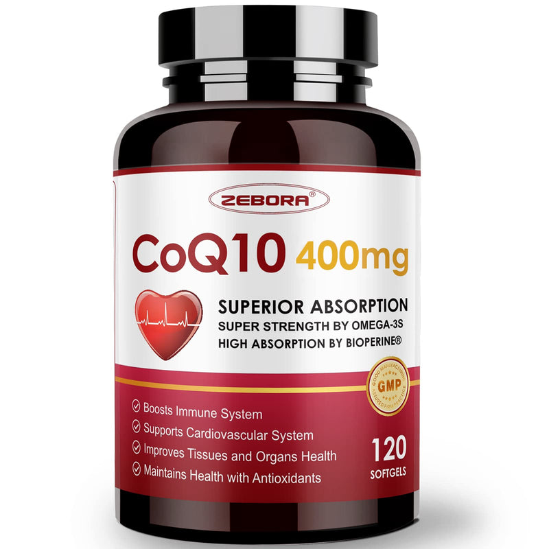 [Australia] - CoQ10-400mg-Softgels with PQQ, BioPerine & Omega-3, Coenzyme Q10(Ubiquinone) Supplement for High-Absorption, Powerful-Antioxidant, Support Heart & Energy-Production, 120 Servings 