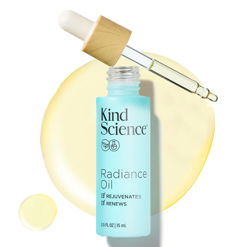 Kind Science Radiance Face Oil - Hydrating with Vitamin E, C & A, Bakuchiol, Jojoba & Moringa Oil - Anti Aging to Give Skin a Fresh, Dewy Look - Vegan, Paraben Free, Cruelty Free, 0.5 fl oz