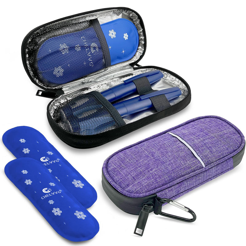 [Australia] - Insulin Cooler Travel Case, Diabetic Medication Organizer, Cooling Carrying Case for Insulin Pen, EpiPens, Allergy Meds,Nasal Spray and Diabetic Supplies with 2 TSA Approved Ice Packs (Purple) Purple 