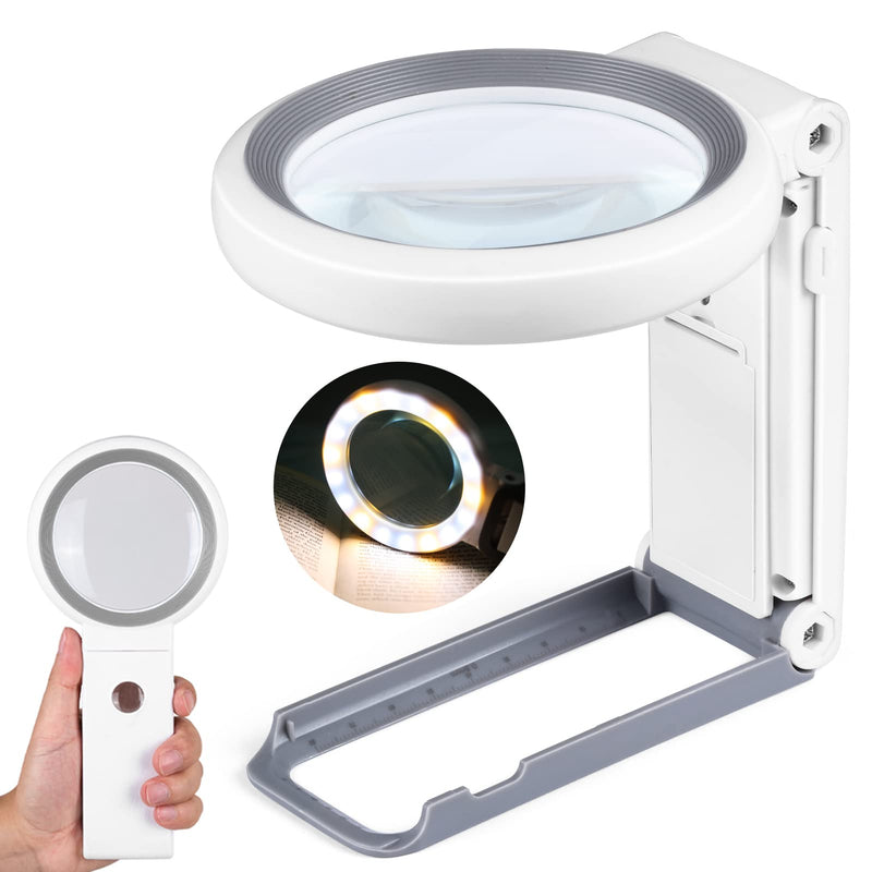 [Australia] - 30X 10X Magnifying Glass with Light and Stand, Foldable Handheld Magnifying Glass 18 LED Illuminated Lighted Magnifier for Macular Degeneration, Seniors Reading, Close Work, Coins, Jewelry White 