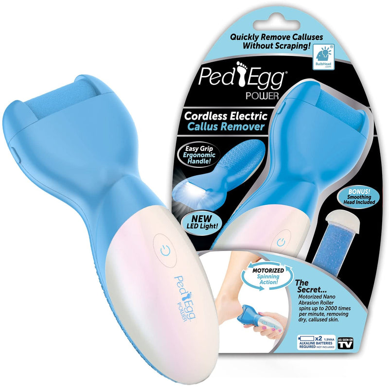 [Australia] - PedEgg Power Cordless Motorized Callus Remover w/ Bright LED Light As Seen On TV, Quickly Removes Calluses & Dry Skin w/ 2000 RPMs of Spinning Action for Smooth, Soft Feet, Easy-Grip Ergonomic Handle 