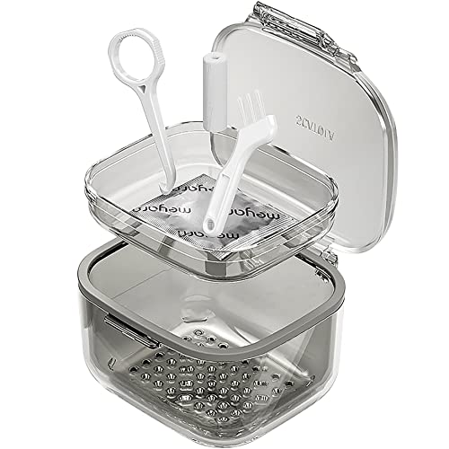 [Australia] - Retainer Case, Retainer Cleaner Case, Unique Denture Bath with Drain Tray, Suitable for Dentures, Denture Bridges, Partial Dentures, Traditional Braces, Etc. (Black) 