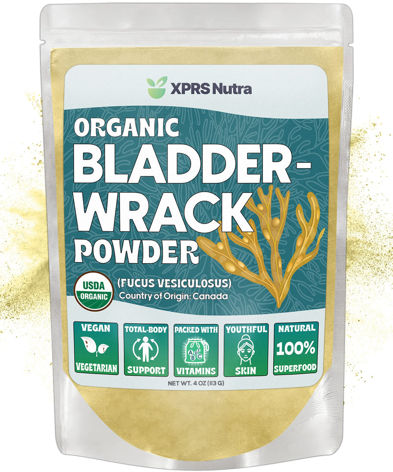 [Australia] - XPRS Nutra Organic Bladderwrack Powder (Fucus Vesiculosus) - Premium Bladderwrack Organic Powder for Glowing Skin - Vegan Friendly Bladderwrack Herb Iodine Supplement (4 Ounce) 4 Ounce (Pack of 1) 