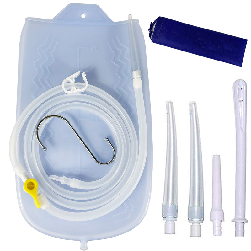 [Australia] - Colon Cleanse Enema Bag Kit with 5.2ft Silicone Hose, 5 Enema Tips and Controllable Flow Valve- Home- 2 Quart Capacity Silicone Enema for Coffee and Water Colon Cleanse for Men and Women 