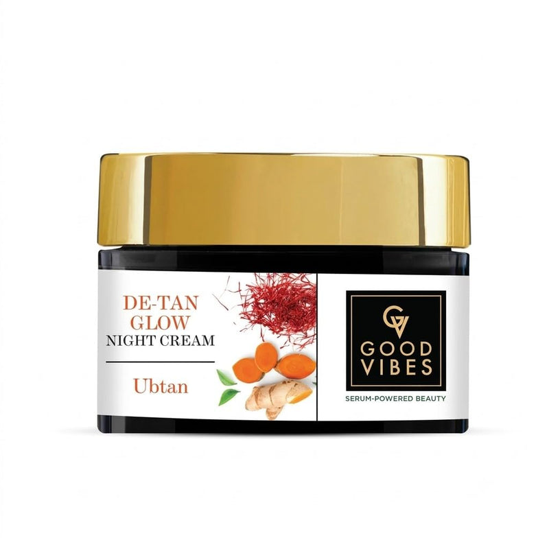 Good Vibes Ubtan Night Cream | with Saffron Turmeric & Vitamin B3 | Hydrating Overnight Restorative Moisturizer for Skin | No Parabens or Sulfates 1.76 Oz/50ml