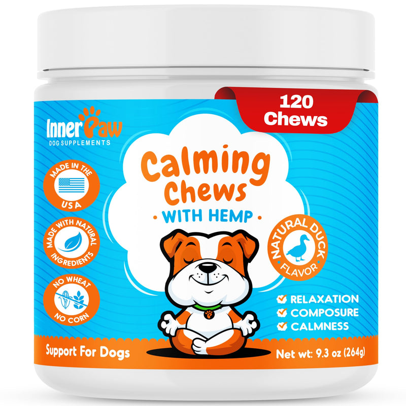 Inner Paw Calming Chews for Dogs – Natural Calming Dog Treats – Tasty Chew Snacks with Chamomile, Valerian Root, Organic Ginger – Efficient Dog Stress Reliever – 120 Soft Chews - PawsPlanet Australia