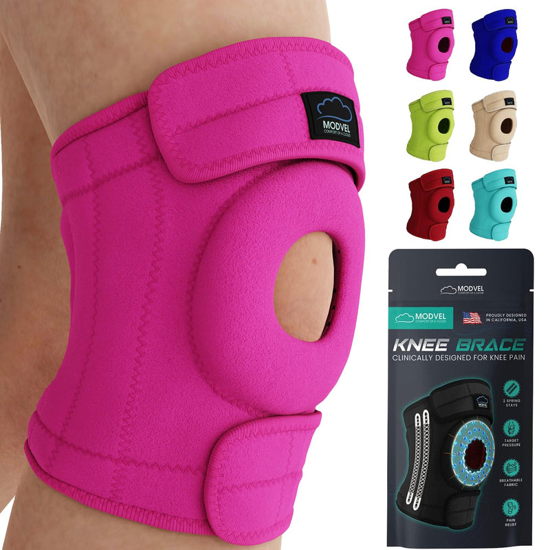 [Australia] - MODVEL Knee Brace with Side Stabilizers | FSA or HSA eligible | Patella Gel Pads Knee Support Braces for Knee Pain, Meniscus Tear,ACL,MCL,Arthritis, Joint Pain Relief,Injury Recovery. (S/M Pink) Small/Medium B Pink 1 