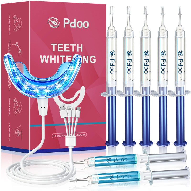 Pdoo Teeth Whitening Kit with LED Light for Sensitive Teeth, Fast Results for Brightening at Home, Teeth Whitening Gel Helps Remove All Kinds of Stains