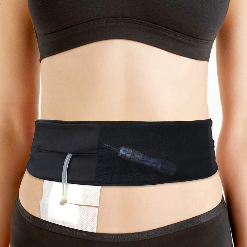 [Australia] - Breathable PD Belt Peritoneal Dialysis Catheter Holder with Slit Mesh Pouch Abdominal Soft Waist Band Protector for Secure G J Feeding Tube Transfer Set Accessories Men Women Black Large(Pack of 1) 