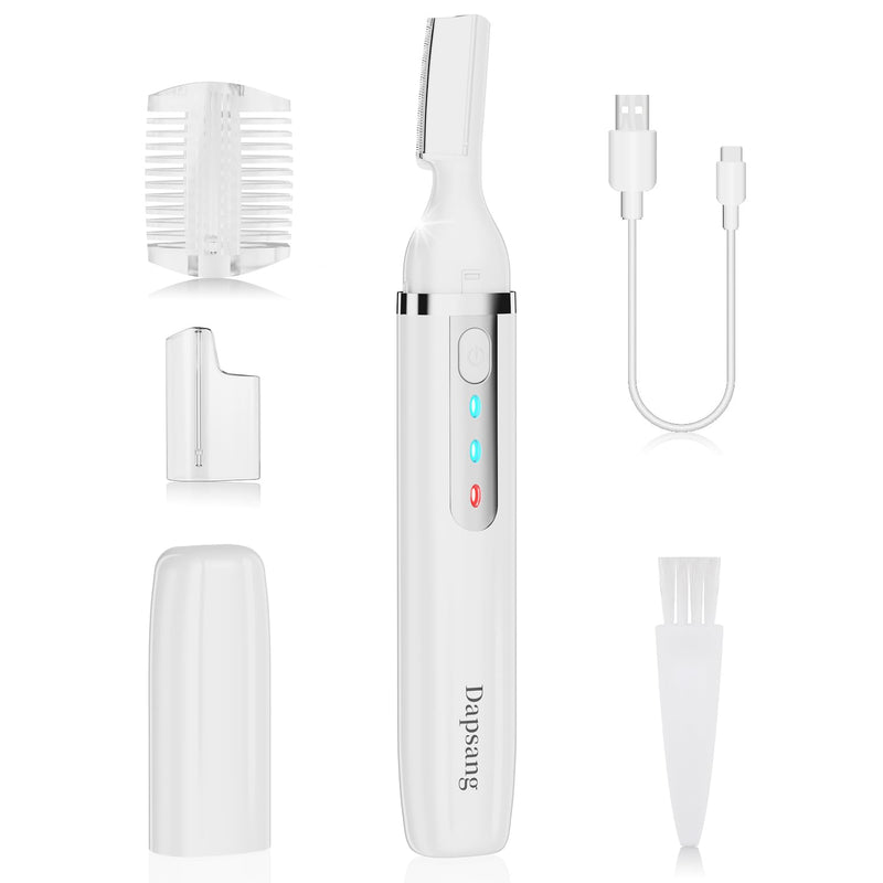 [Australia] - Eyebrow Trimmer, Electric Eyebrow Razor for Women Men, Rechargeable Painless LED Light Facial Hair Shaver Remover with Rinseable Blade for Face Lips Neck Leg White 