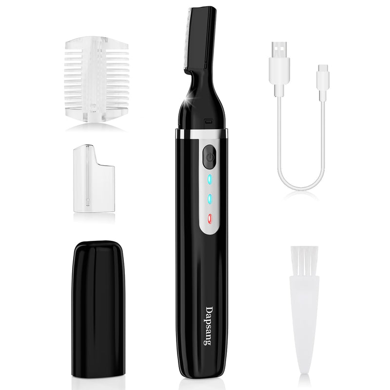 Eyebrow Trimmer, Electric Eyebrow Razor for Women Men, Rechargeable Painless LED Light Facial Hair Shaver Remover with Rinseable Blade for Face Lips Neck Leg Black