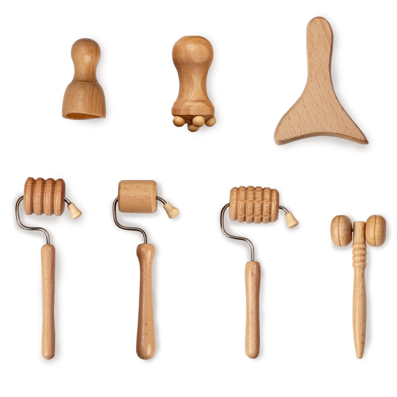 [Australia] - Wood Facial Therapy Kit, 7 Pcs Maderoterapia Facial Kit, Face Wood Therapy Set, Wooden Face Sculpting Set- Aging Wrinkles, Puffiness Facial Skin Massager 