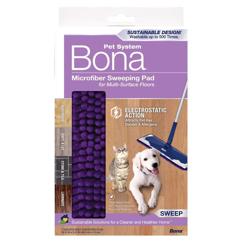 [Australia] - Bona Pet System Microfiber Sweeping Pad for Multi-Surface Floors - For Use With Bona Mops - Attracts and Picks Up Pet Hair, Fur, and Dander - For Wood, Stone, Tile, Laminate, and Vinyl Floors Microfiber Pet (1 Count) 
