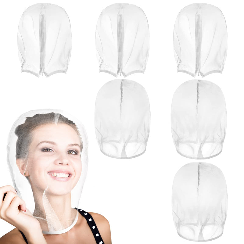 [Australia] - Loopeer 6 Pcs Makeup Protector Hood Washable Light Airy Nylon Chiffon Face Cover Protects Hair and Make up While Getting Dressed Zipper Closure Reusable Cosmetic Mask for Women Beauty Weddings(White) White 