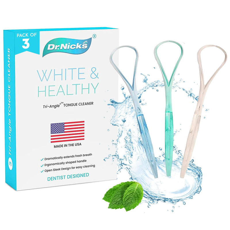 [Australia] - Dr. Nick’s White & Healthy Tongue Scraper (3 pack), Dentist Designed to Cure Bad Breath, Easy to Use Plastic Tounge Scraper Cleaner Maintains Oral Care for Adults (Green Blue & White) Green Blue & White 