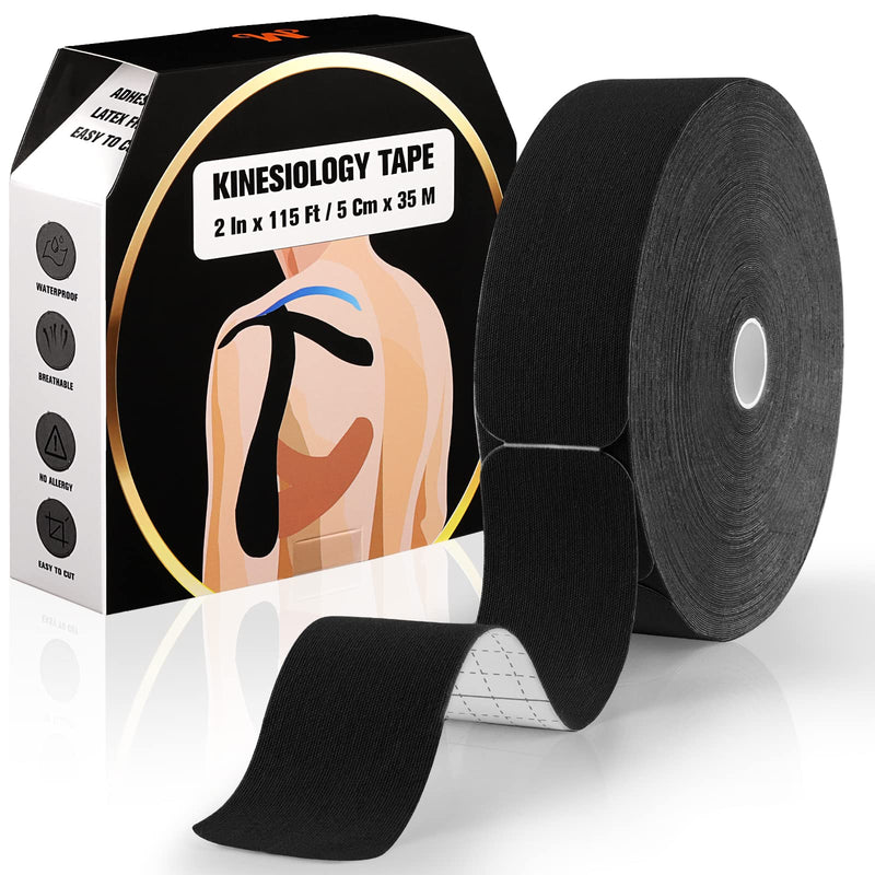 [Australia] - Pro Kinesiology Tape Precut Bulk, 115Ft Athletic Tape for Muscle Joint Support, 140 Strips for Knee Wrist Back Shoulder, Black 
