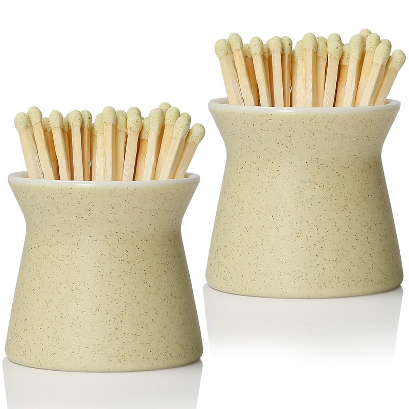 [Australia] - 2 Pack Match Holder with 6 Pcs Strikers, Handmade Ceramic Match Box for All Matches, Cute Home Decor Match Jar with Striker for Candle, Fireplace, Parlor. (Sold without Matches) (Off White) Off White 