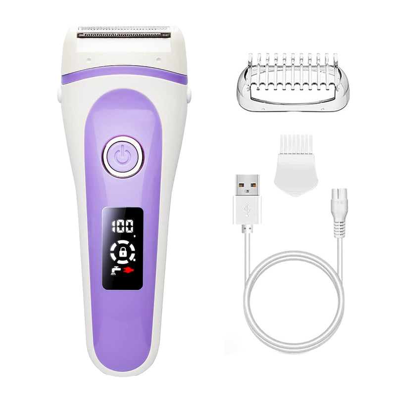 [Australia] - Electric Lady Shaver Bikini Trimmer Wet & Dry Rechargeable Cordless Painless Electric Razor for Women, LED Display Razor for Legs Underarms (Violet) Violet 