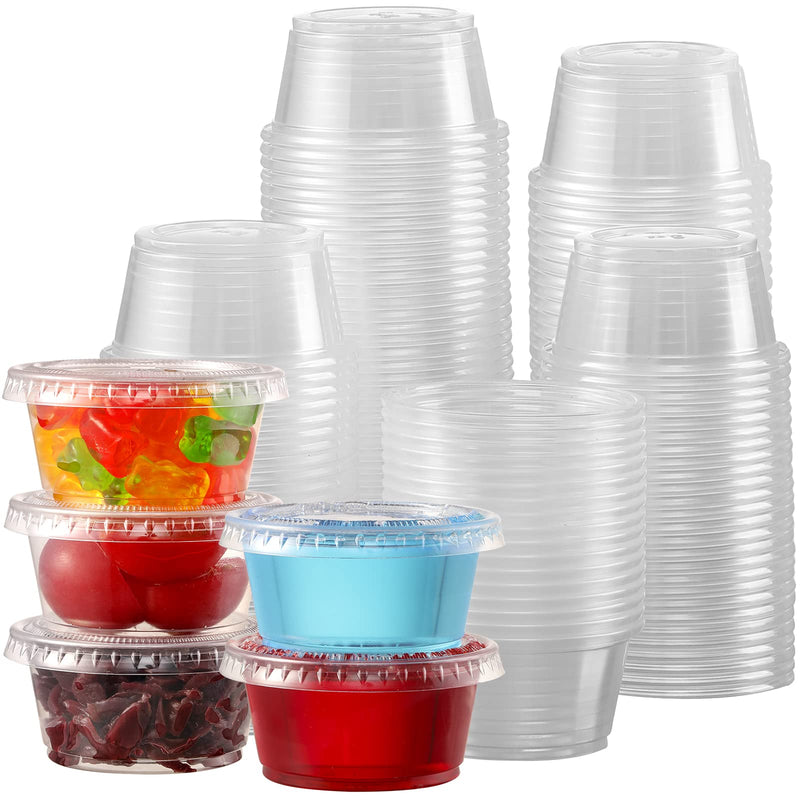 [Australia] - [130 Sets - 2 Oz ] Jello Shot Cups, Small Plastic Containers with Lids, Airtight and Stackable Portion Cups, Salad Dressing / Dipping Sauce Cups, Condiment Cups for Lunch, Party to Go, Trips 2oz - 130 