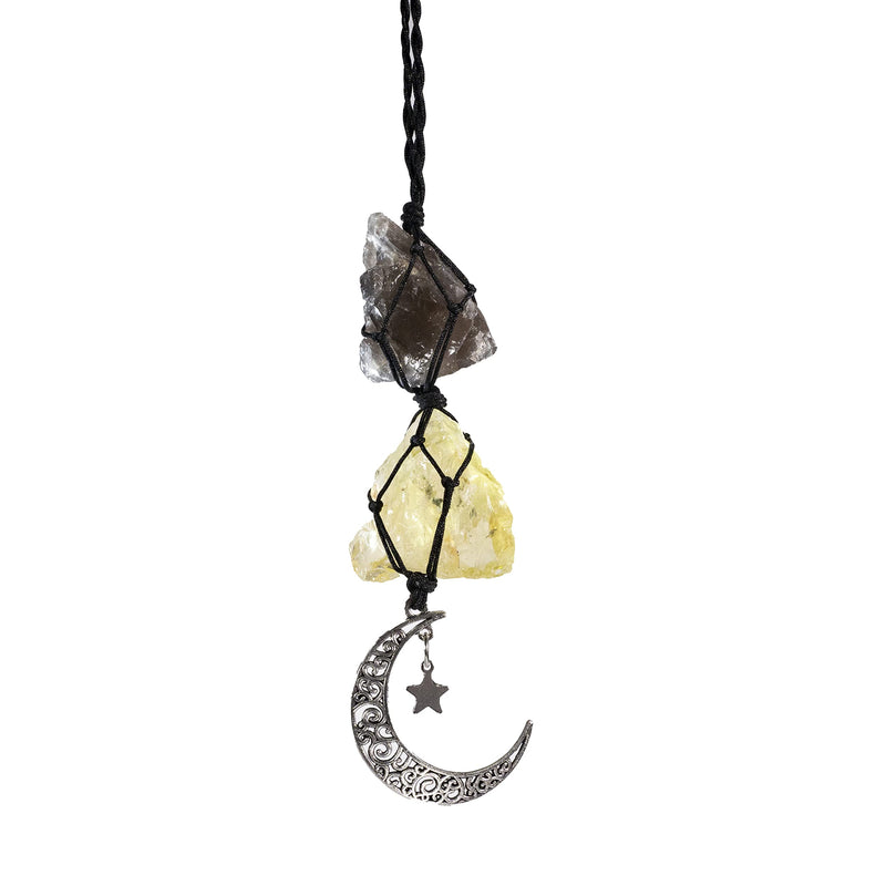 [Australia] - BOHO GARDEN Hanging Car Charm - Smoky Quartz & Citrine - Dangling Moon, Healing Crystal Accessories, Rearview Mirror Decorations √êGrounding, Cleansing, Protection, Joy, Abundance, Clarity, Energy Smoky Quartz-citrine 