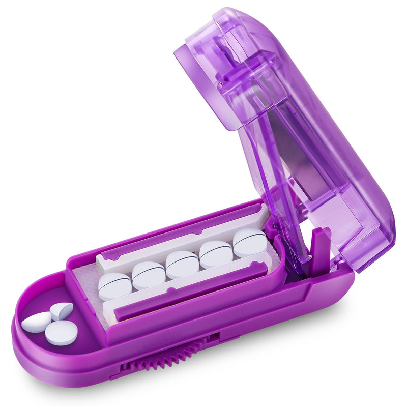 [Australia] - DUBSTAR Pill Cutter Splitter for Small and Tiny Pills, Multiple Pill Cutters for Small or Large Pills, Adjustable Pill Splitter with Centering Device and Blade Guard for Multi Tablets (Purple) Purple 