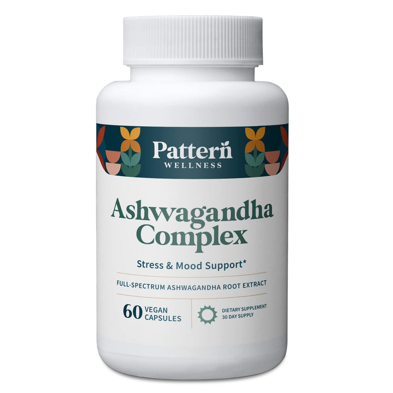 [Australia] - Pattern Wellness Ashwagandha Complex for Men & Women - KSM-66 & Black Pepper Extract - Whole Body & Heart Health - Supports Stress & Mood - Non-GMO - 60 Vegan Capsules 60 Count (Pack of 1) 