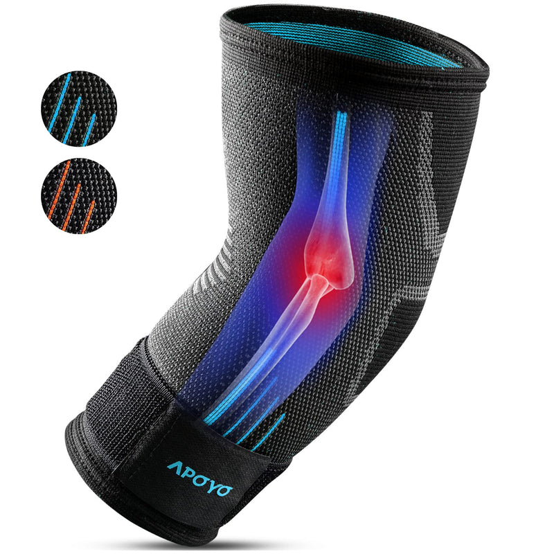 [Australia] - APOYO Elbow Brace for Tendonitis and Tennis Elbow, Compression Sleeve for Arthritis, Workouts, Reduce Joint Pain During Fitness Activity (Large) Large Blue 