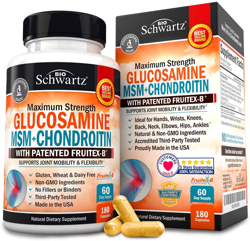 [Australia] - Glucosamine Chondroitin MSM 2110mg - Joint Support Supplement with Turmeric Curcumin for Hands Back Knee & Joint Health for Men & Women - Gluten-Free Non-GMO Supplement - Made in USA - 180 Capsules 180 Count (Pack of 1) 