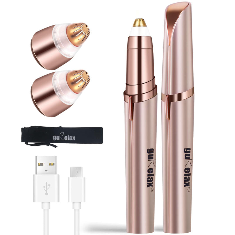 [Australia] - Eyebrow Trimmer for Women, Rechargeable Eyebrow Hair Remover, Painless Electric Razor with 2 x Replacement Heads, Eye Brow and Face Epilator Hair Removal (Rose Gold) Rose Gold-1 