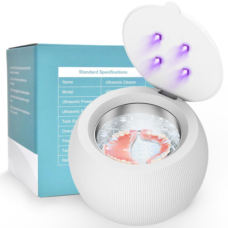 [Australia] - Voraiya® Ultrasonic Cleaner UV for Dentures, Aligner, Retainer, Whitening Trays, Night Dental Mouth Guard, Toothbrush Head, Ultrasonic Jewelry Cleaner Machine for all dental Appliances, Diamon (White) White 