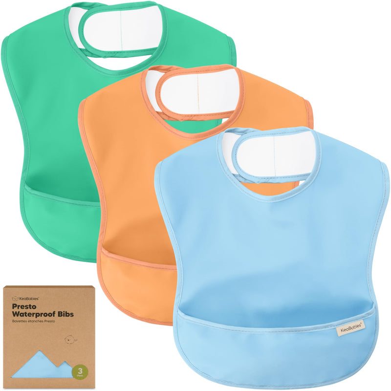 [Australia] - 3-Pack Waterproof Baby Bibs for Eating - Lightweight Baby Bib with Food Catcher, Mess Proof Toddler Bibs, Waterproof Bibs for Baby Boys, Baby Girls, Feeding Bibs, Drool Bibs, Baby Food Bibs (Basics) Basics 