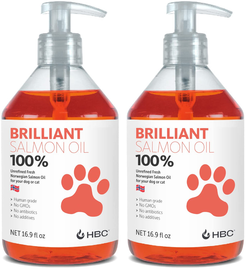 Salmon Oil for Dogs - Healthy Skin & Coat, Natural Norwegian Omega 3 Fish Oil Food Supplement, EPA & DHA Fatty Acids, Ideal for Shedding, Allergy, Itching, Dry Skin, Joint & Bone Health - (2 x 16.9oz) 16.9 oz (Pack of 2) - PawsPlanet Australia