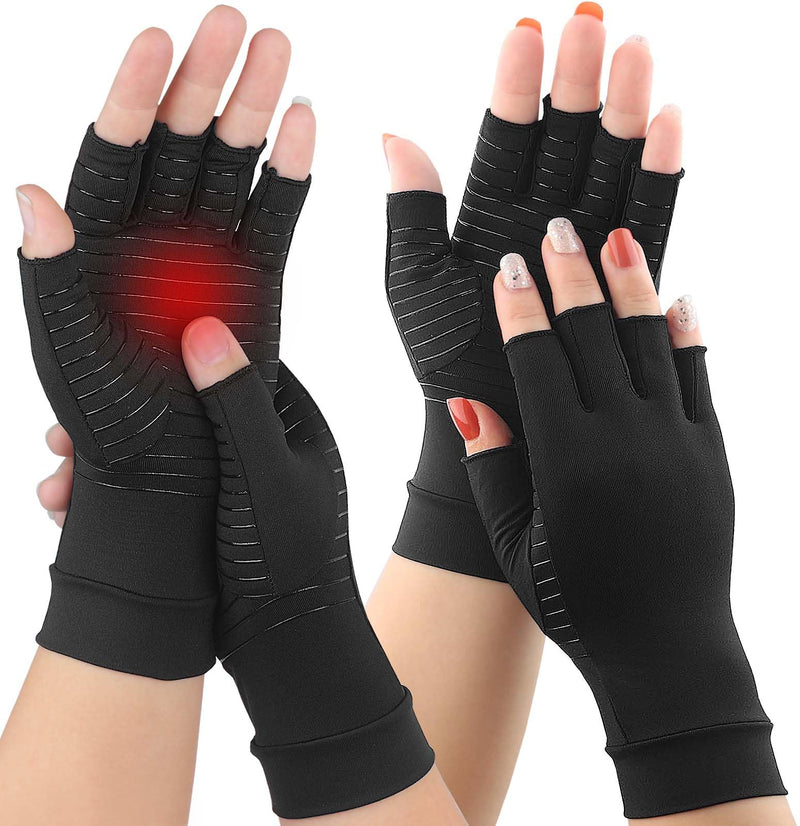 [Australia] - 2Pairs Copper Arthritis Compression Gloves for Women Men, Fingerless Compression Gloves for Carpal Tunnel, Hand Pain, RSI, Driving, Typing, Copper Gloves Support Hands and Wrist for Work (Medium) Medium Open Finger 