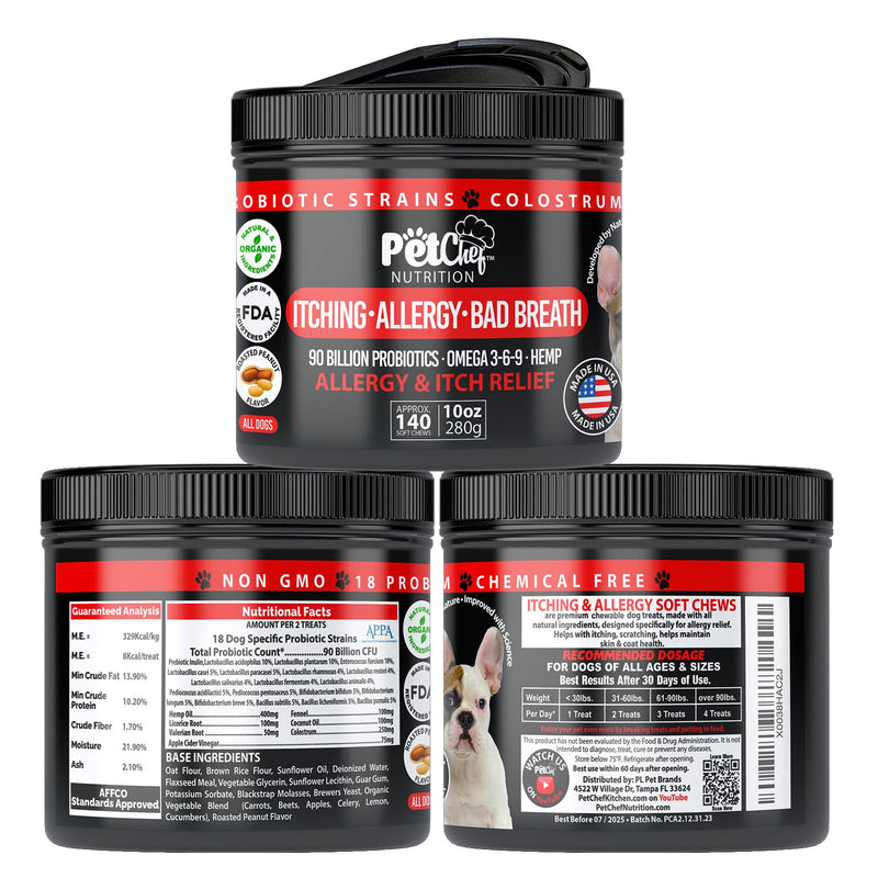 Pet Chef Allergy Defender - Natural Dog Allergy Relief Chews - Effective Medicine for Dog Allergies, Environment and Household Irritant Prevention - Safe & Strong Allergy Supplements for Dogs Peanut Butter - PawsPlanet Australia